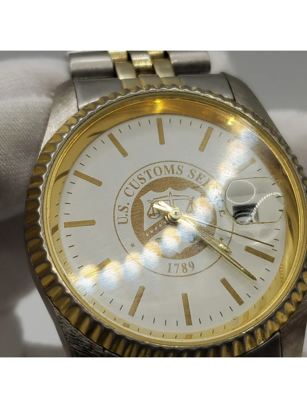Abelle Customs Service 35mm Mens Watch Fluted Bezel Two-Tone New Battery